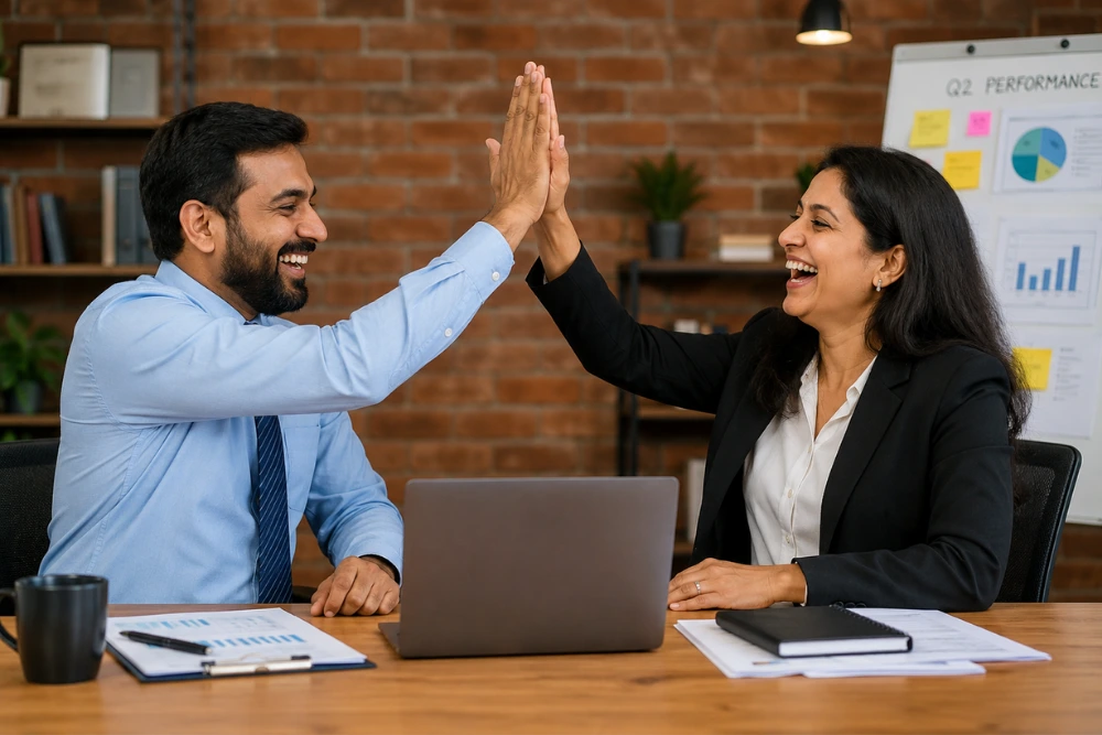 Professional team working in a bright office